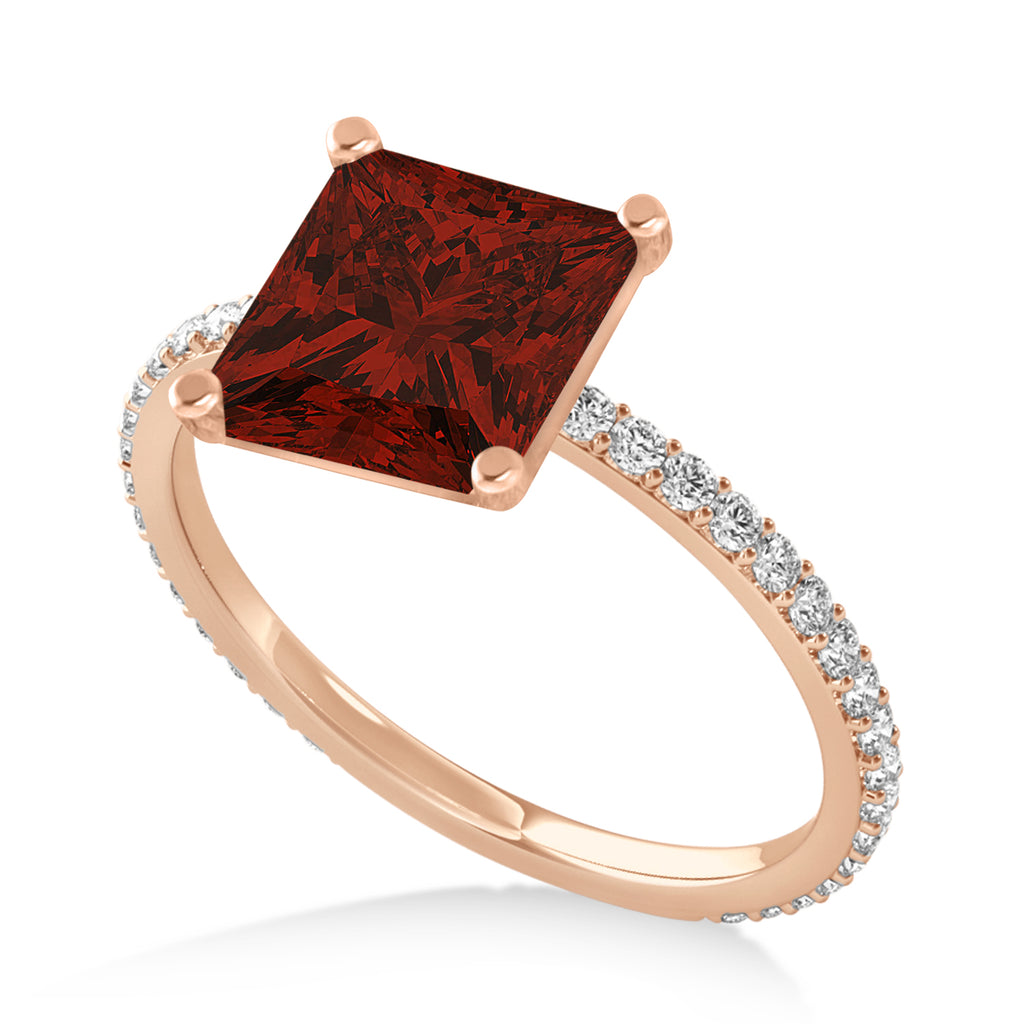 Princess Garnet & Diamond Hidden Halo Engagement Ring 18k Rose Gold (0.89ct)