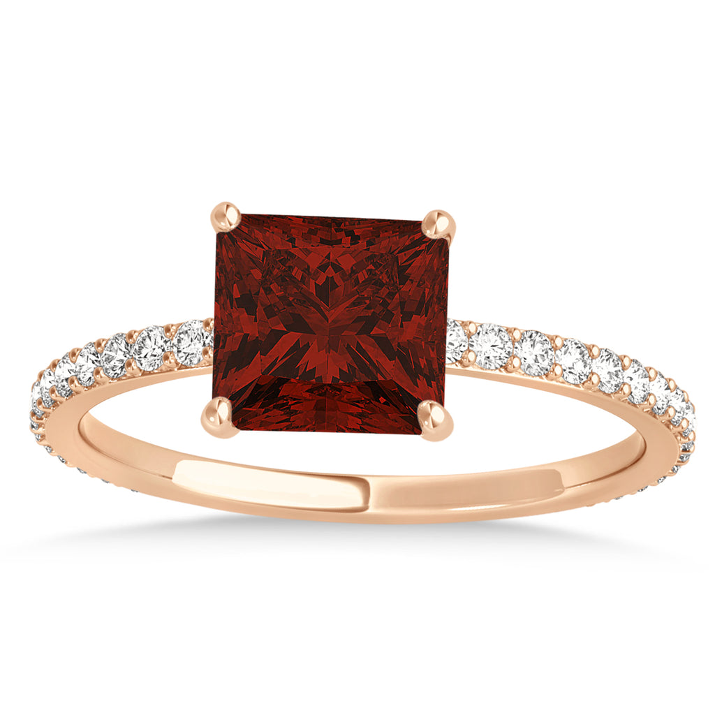 Princess Garnet & Diamond Hidden Halo Engagement Ring 18k Rose Gold (0.89ct)