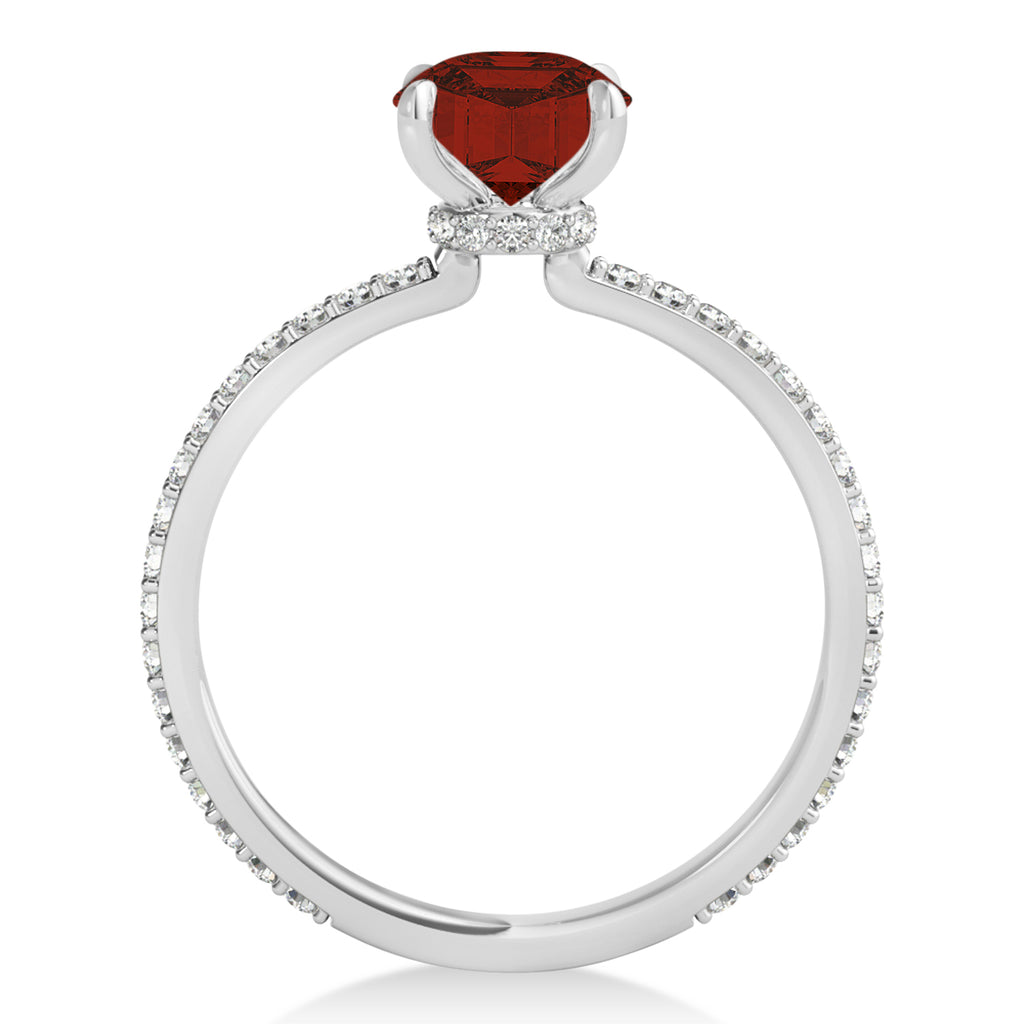 Princess Garnet & Diamond Hidden Halo Engagement Ring 18k White Gold (0.89ct)