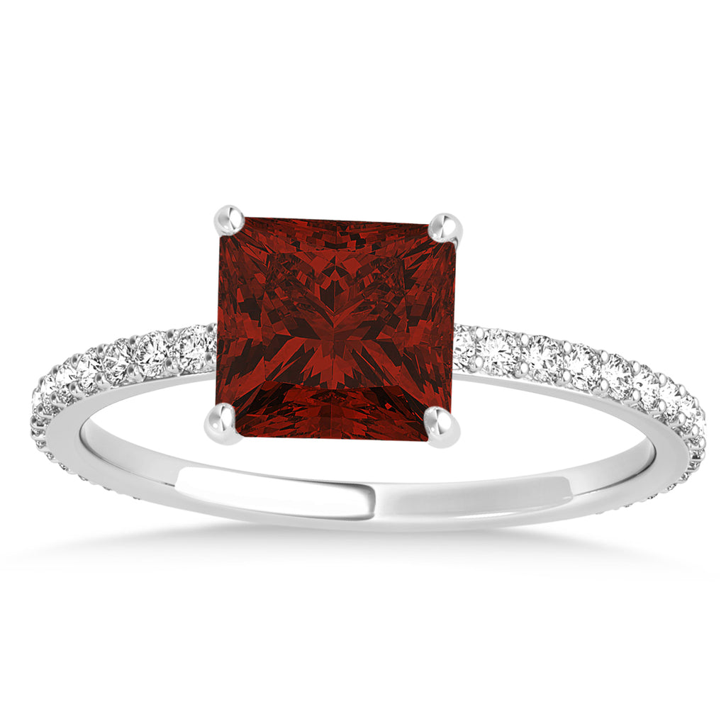 Princess Garnet & Diamond Hidden Halo Engagement Ring 18k White Gold (0.89ct)