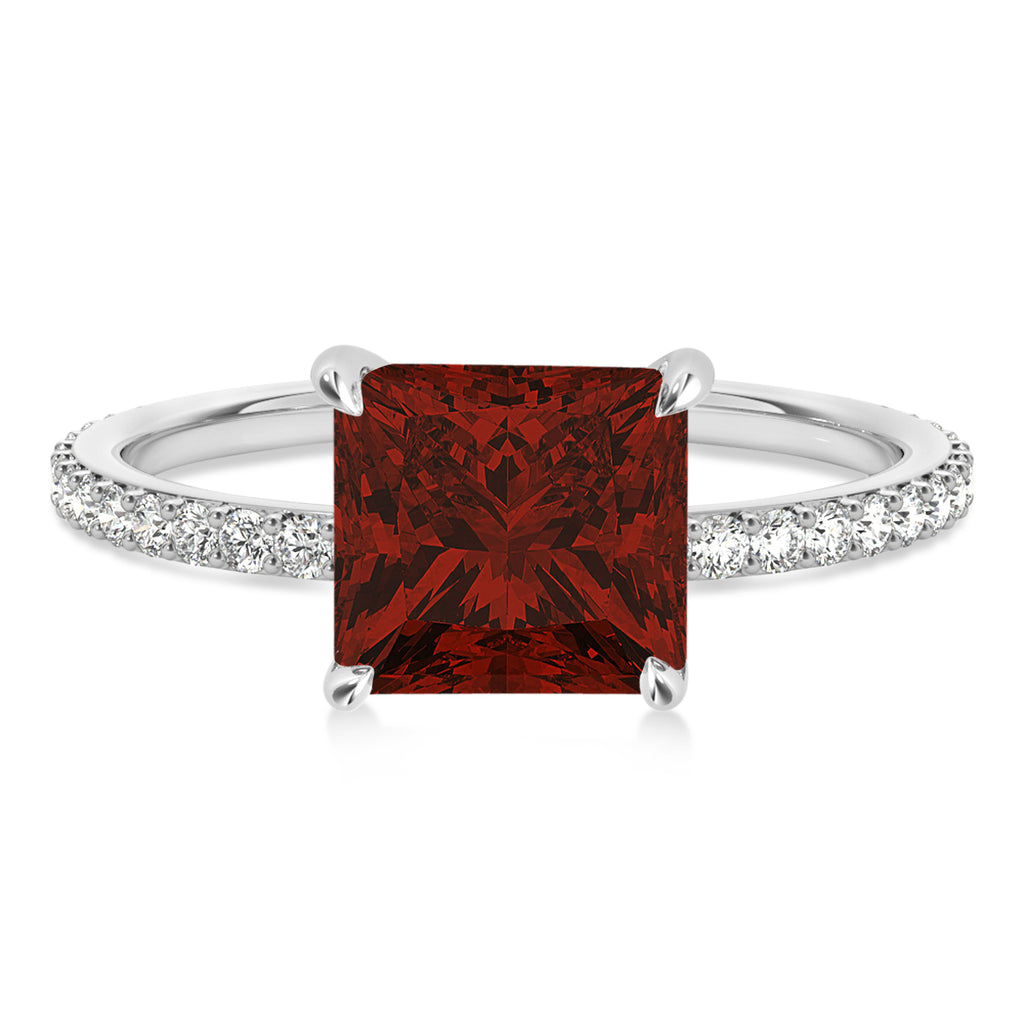 Princess Garnet & Diamond Hidden Halo Engagement Ring Palladium (0.89ct)