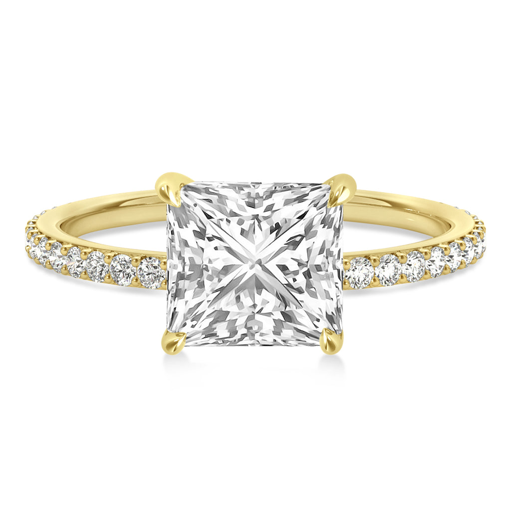 Princess Lab Diamond Hidden Halo Engagement Ring 14k Yellow Gold (0.89ct)
