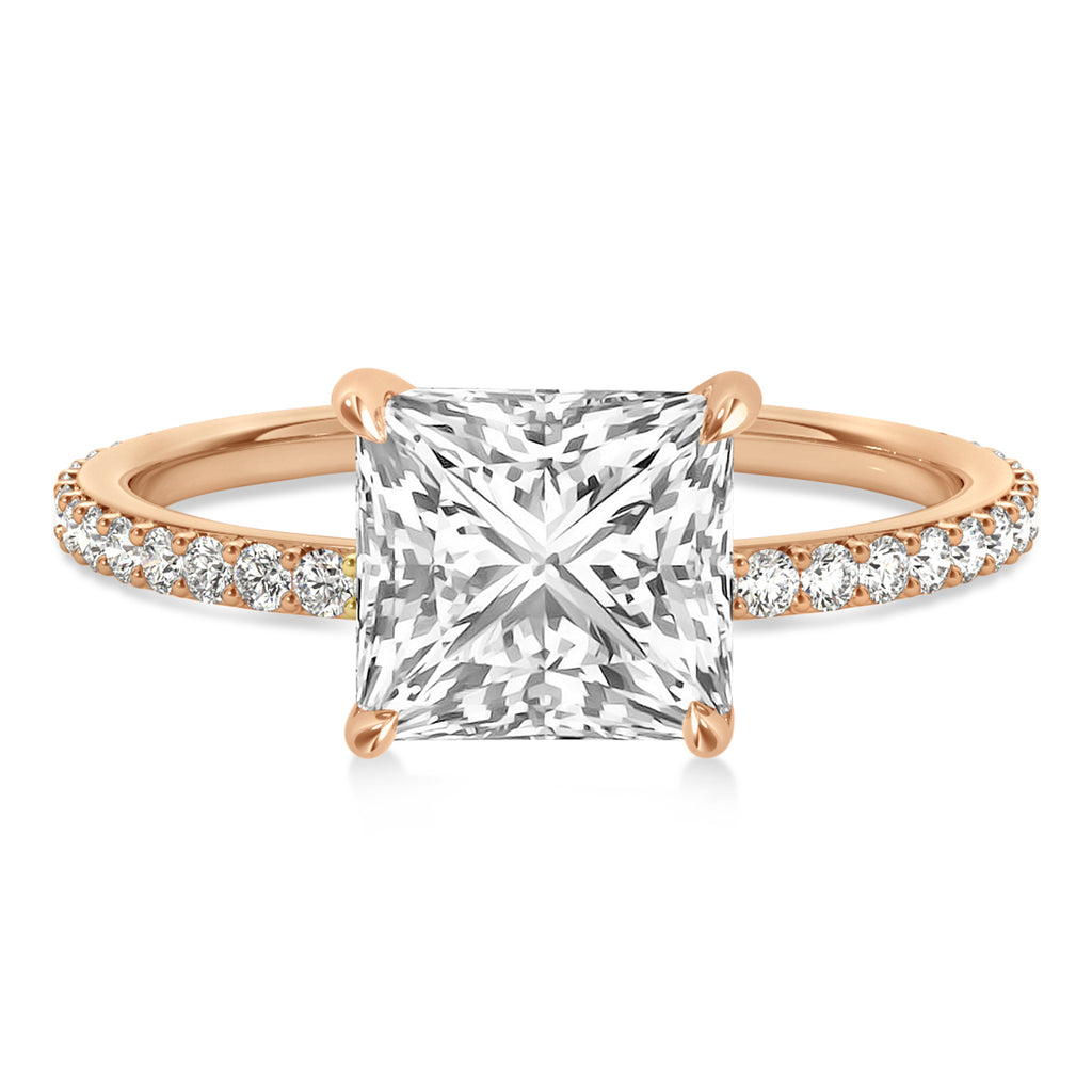 Princess Lab Diamond Hidden Halo Engagement Ring 18k Rose Gold (0.89ct)