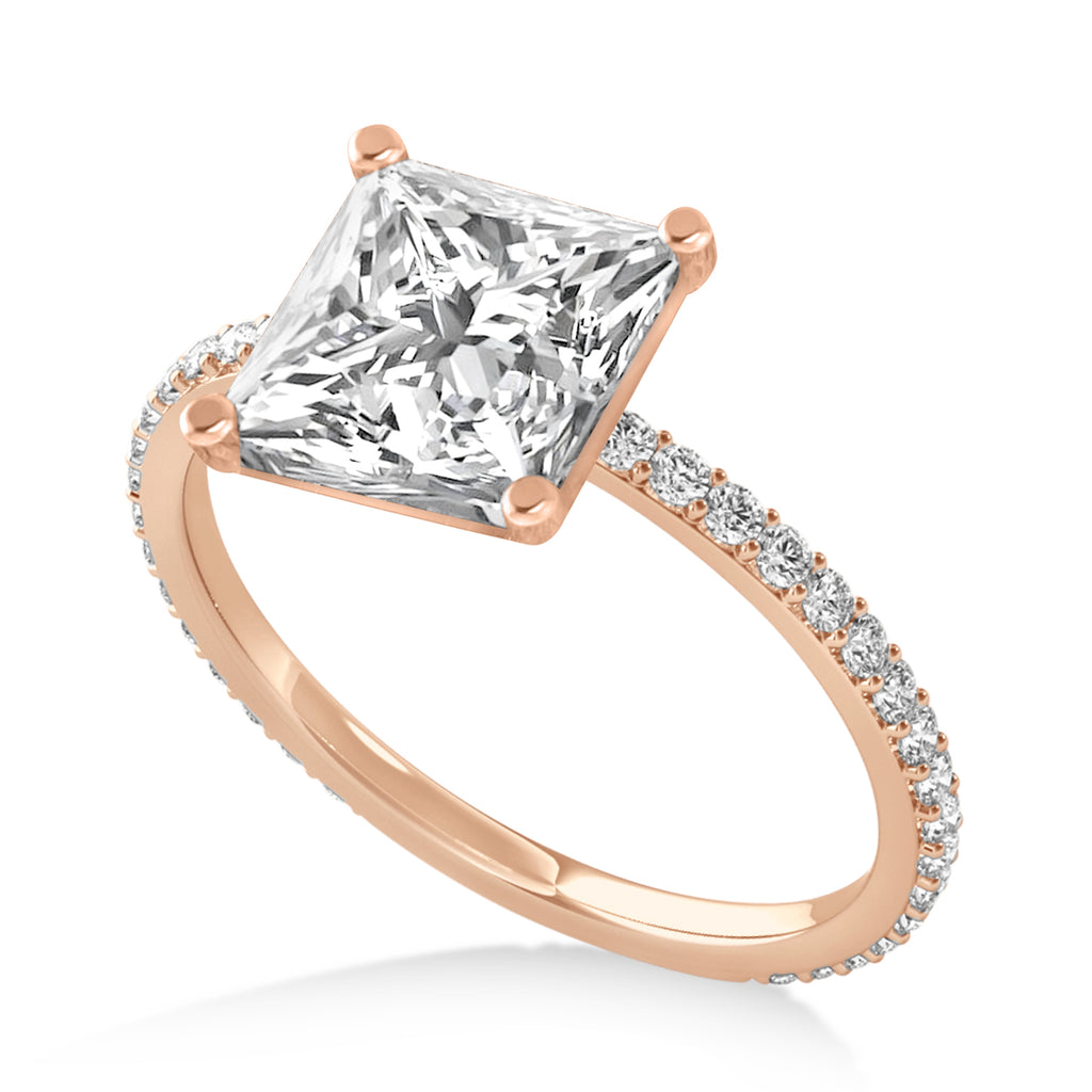 Princess Lab Diamond Hidden Halo Engagement Ring 18k Rose Gold (0.89ct)