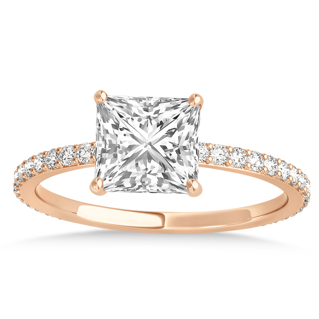 Princess Lab Diamond Hidden Halo Engagement Ring 18k Rose Gold (0.89ct)