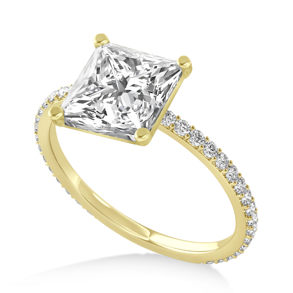 Princess Lab Diamond Hidden Halo Engagement Ring 18k Yellow Gold (0.89ct)