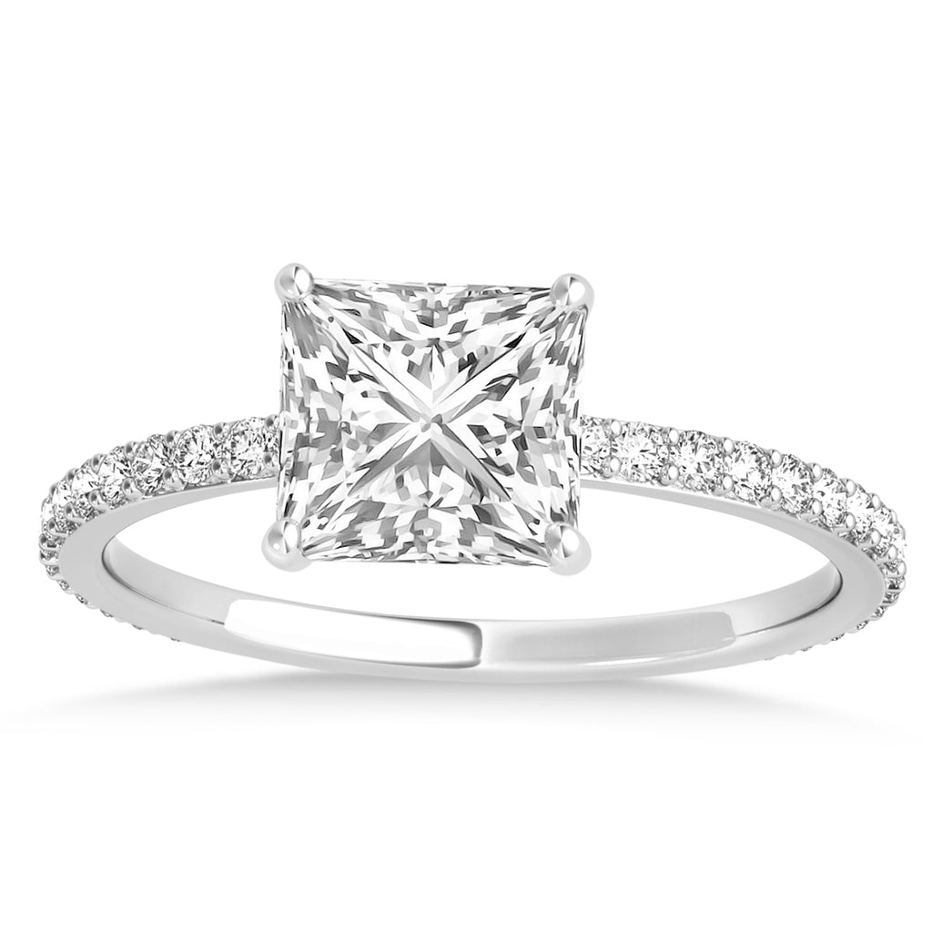 Princess Lab Diamond Hidden Halo Engagement Ring Platinum (0.89ct)