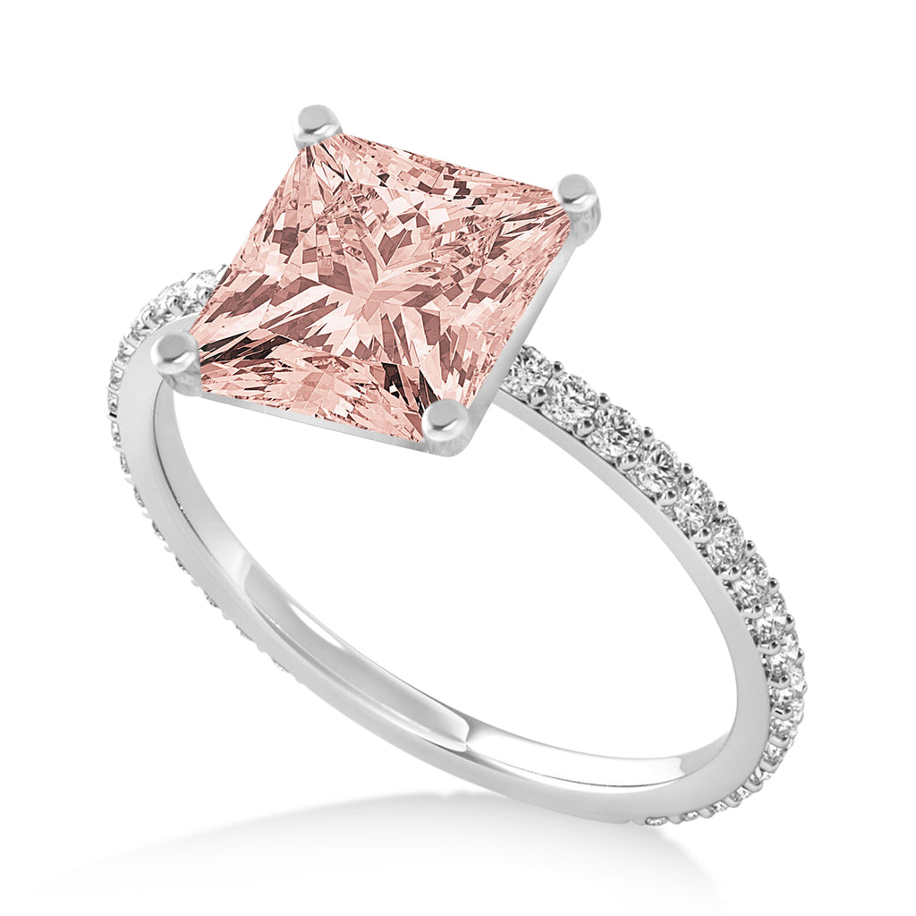 Princess Morganite & Diamond Hidden Halo Engagement Ring 14k White Gold (0.89ct)