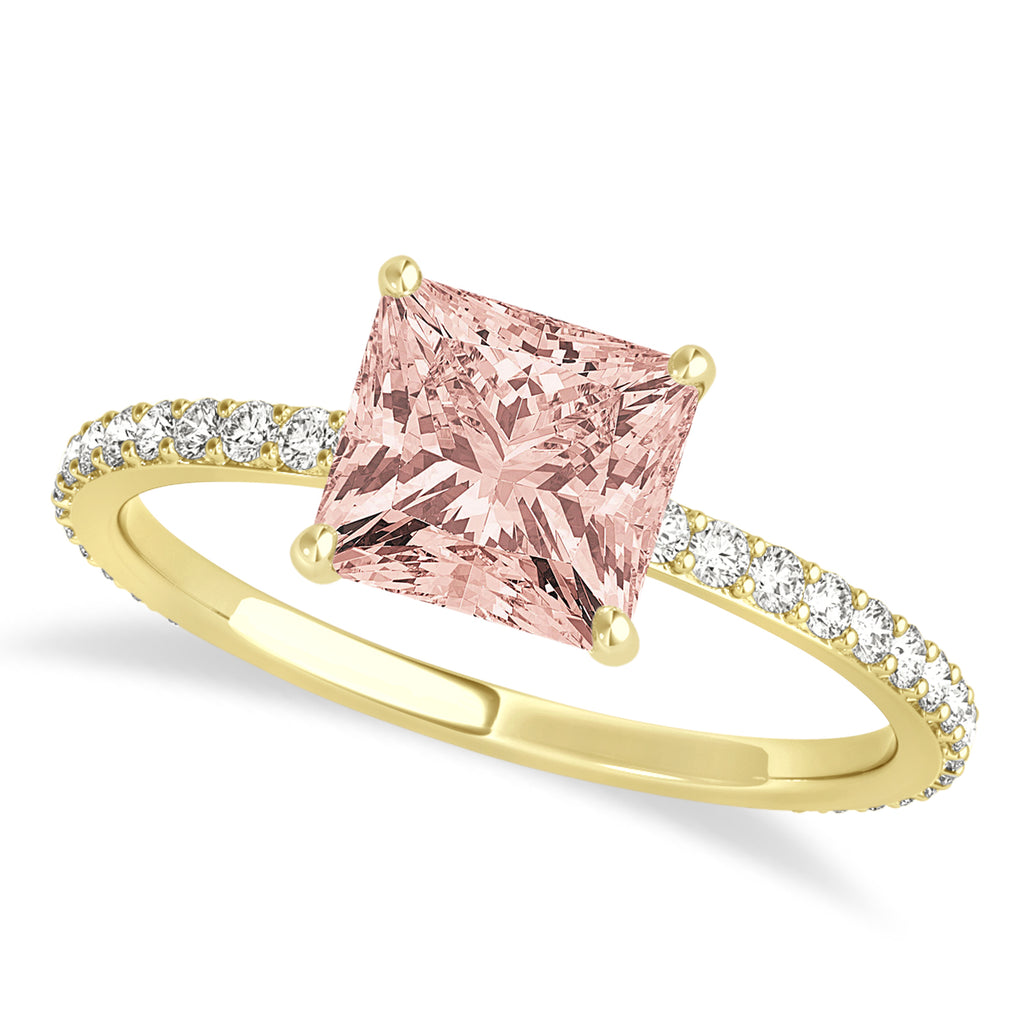 Princess Morganite & Diamond Hidden Halo Engagement Ring 14k Yellow Gold (0.89ct)