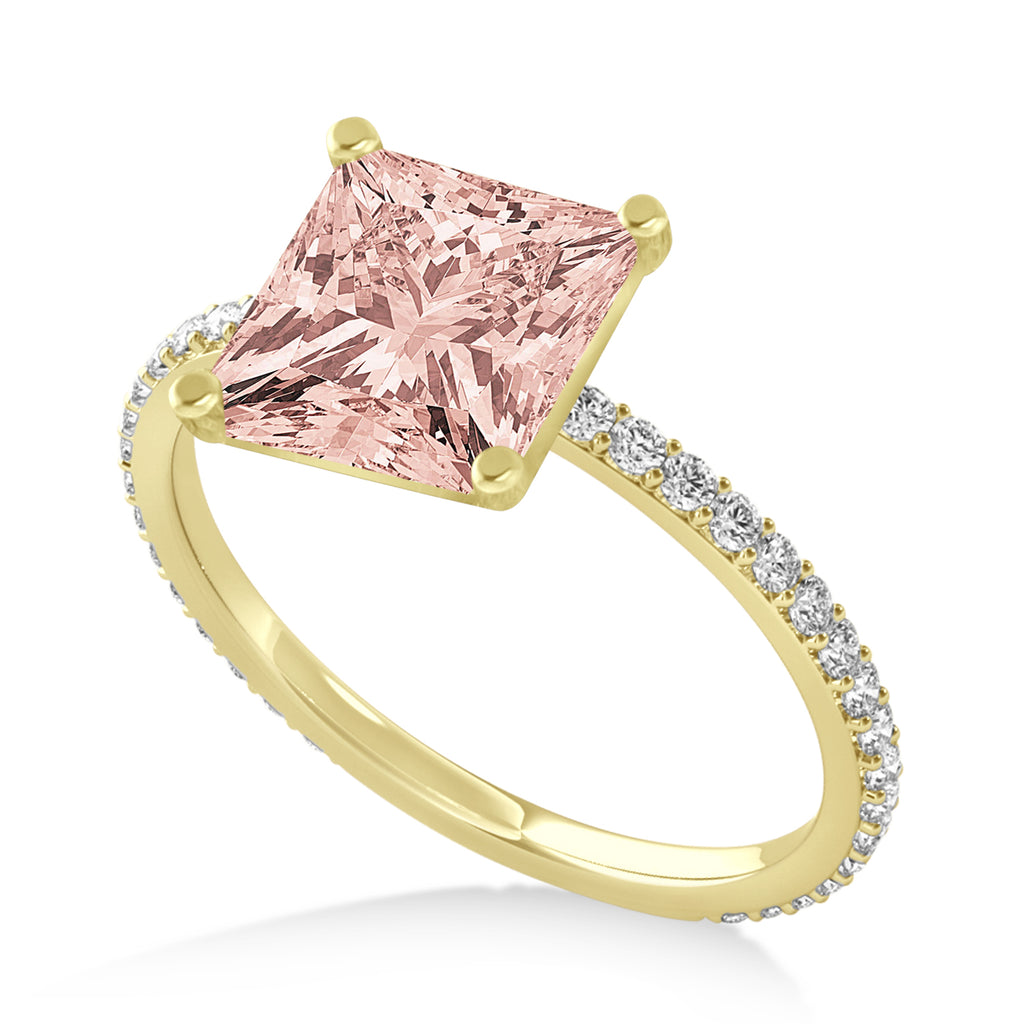 Princess Morganite & Diamond Hidden Halo Engagement Ring 14k Yellow Gold (0.89ct)