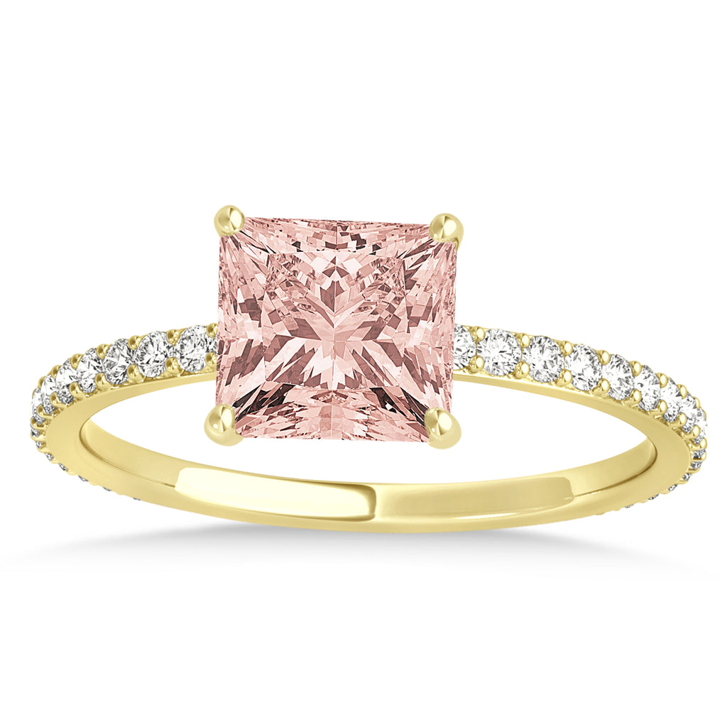 Princess Morganite & Diamond Hidden Halo Engagement Ring 14k Yellow Gold (0.89ct)