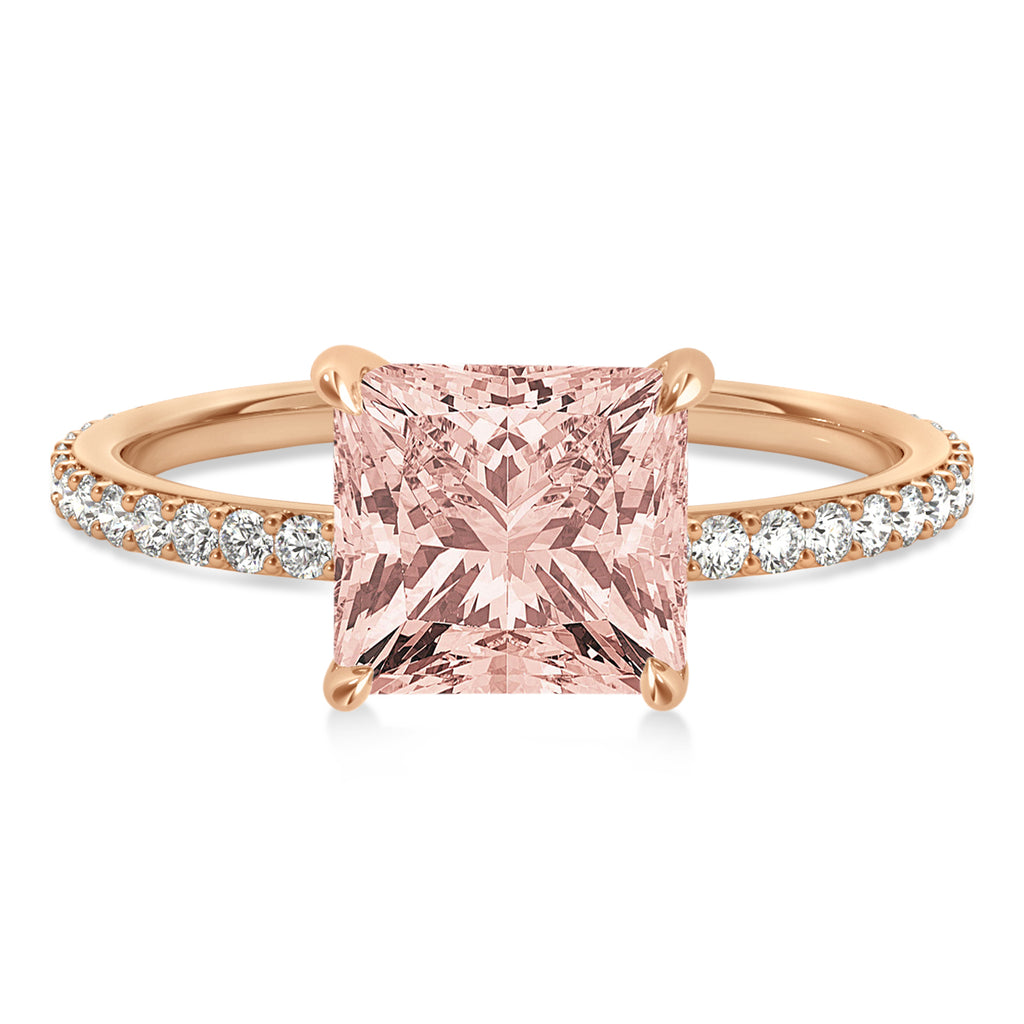 Princess Morganite & Diamond Hidden Halo Engagement Ring 18k Rose Gold (0.89ct)