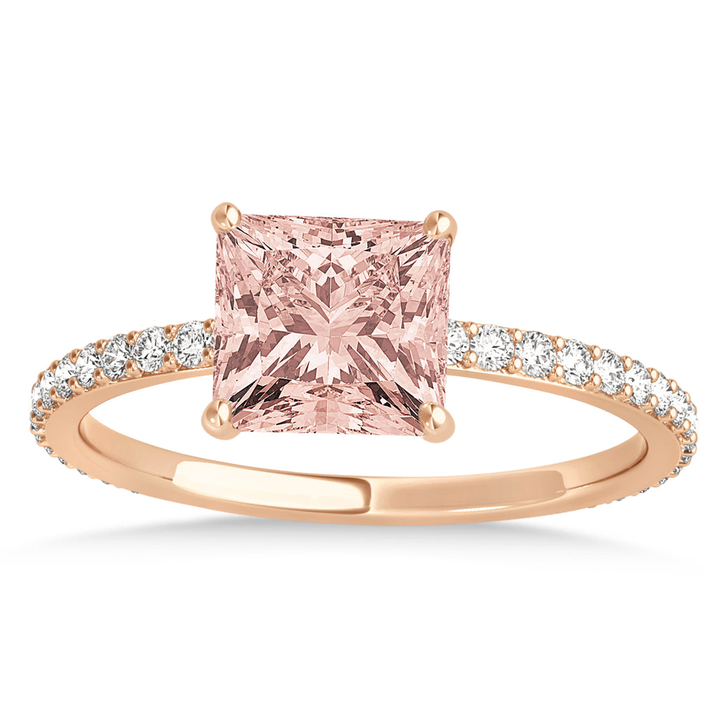 Princess Morganite & Diamond Hidden Halo Engagement Ring 18k Rose Gold (0.89ct)