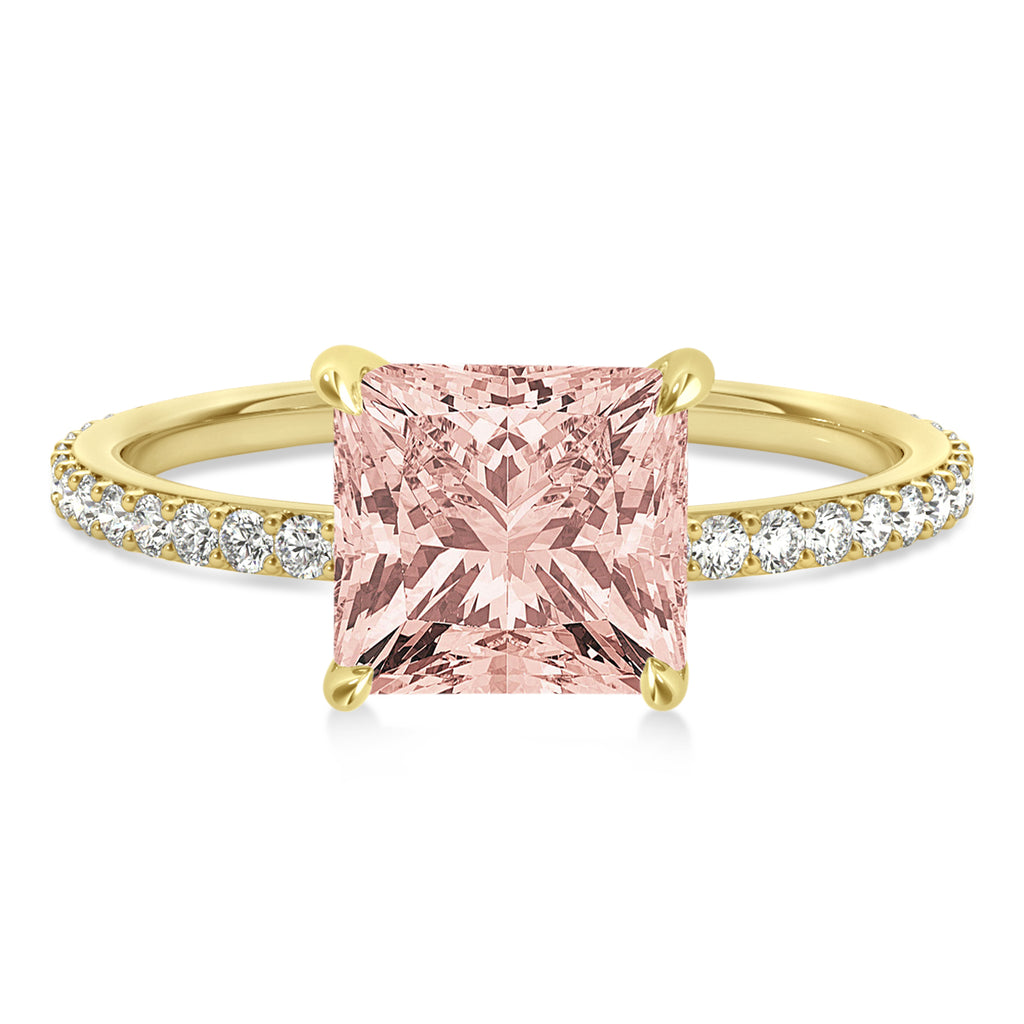 Princess Morganite & Diamond Hidden Halo Engagement Ring 18k Yellow Gold (0.89ct)