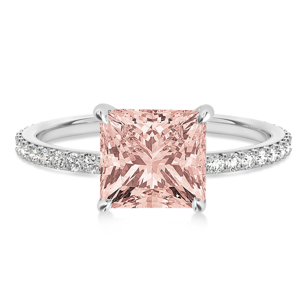Princess Morganite & Diamond Hidden Halo Engagement Ring Palladium (0.89ct)