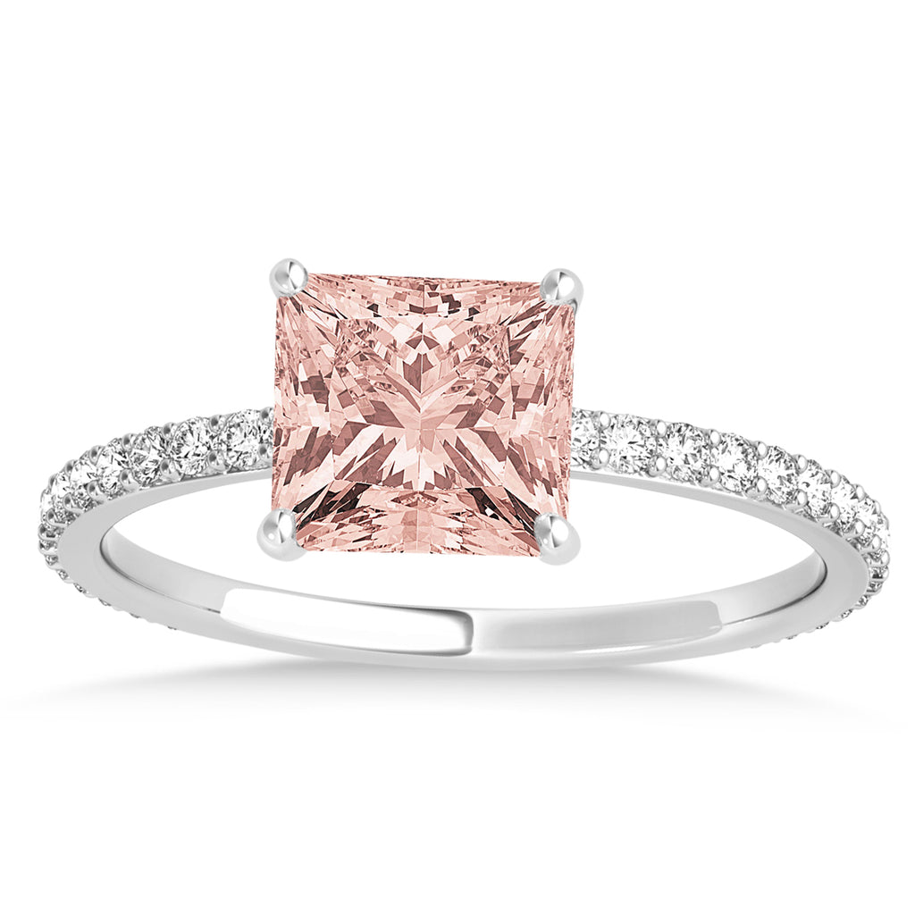 Princess Morganite & Diamond Hidden Halo Engagement Ring Palladium (0.89ct)