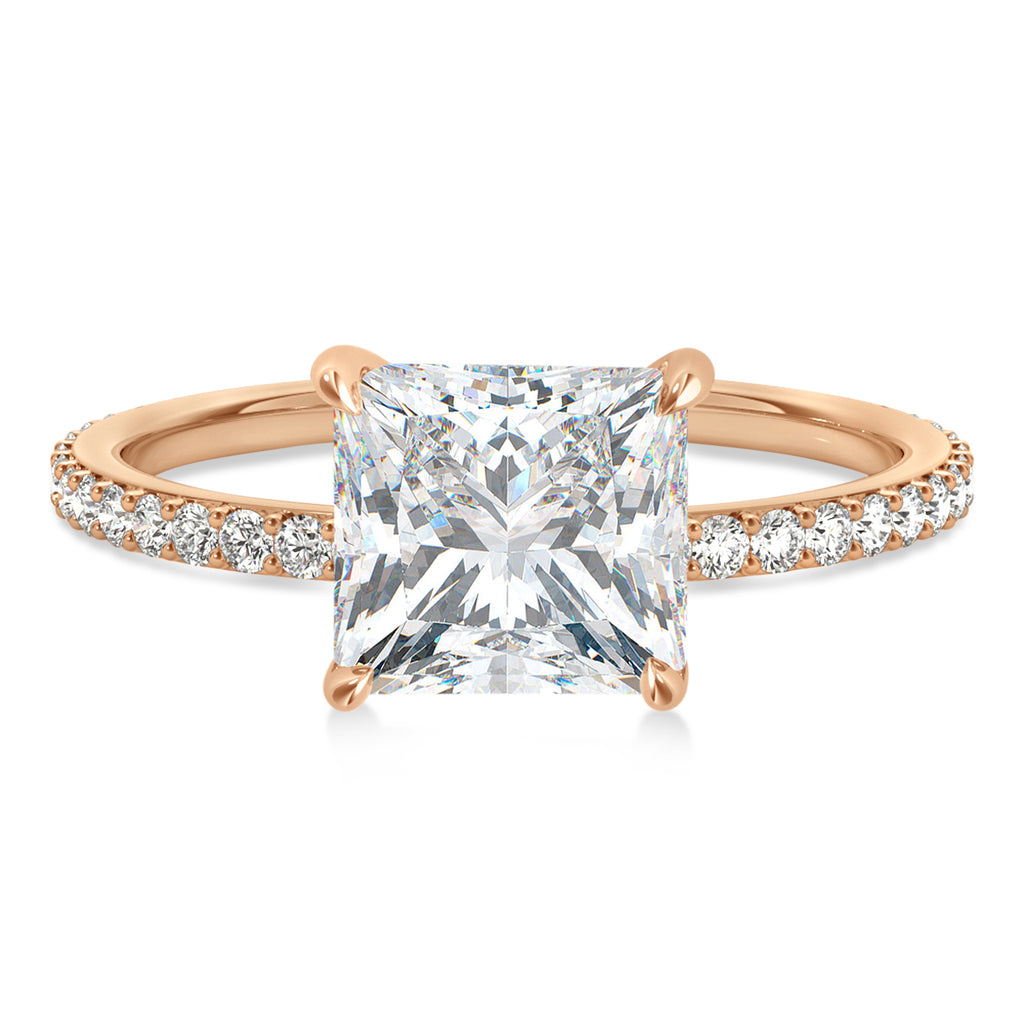 Princess Moissanite & Diamond Hidden Halo Engagement Ring 18k Rose Gold (0.89ct)