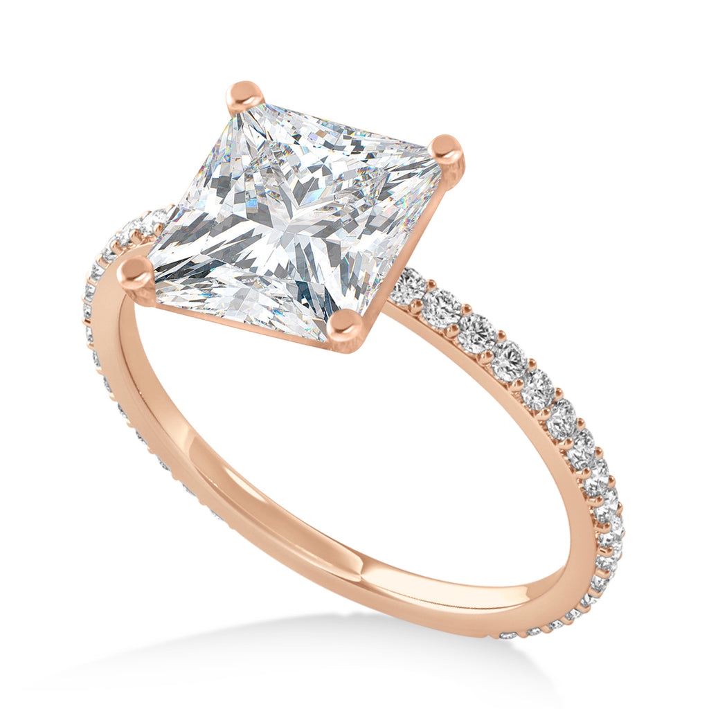 Princess Moissanite & Diamond Hidden Halo Engagement Ring 18k Rose Gold (0.89ct)