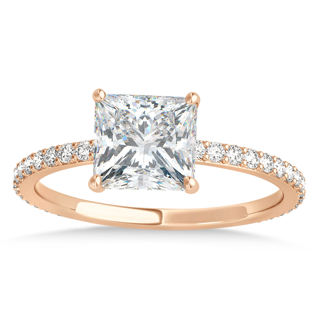 Princess Moissanite & Diamond Hidden Halo Engagement Ring 18k Rose Gold (0.89ct)