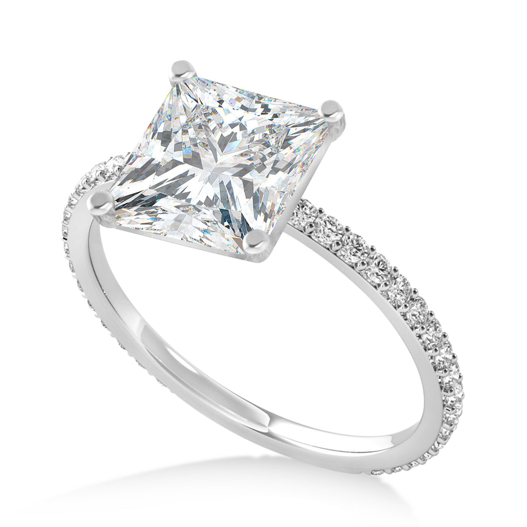 Princess Moissanite & Diamond Hidden Halo Engagement Ring 18k White Gold (0.89ct)