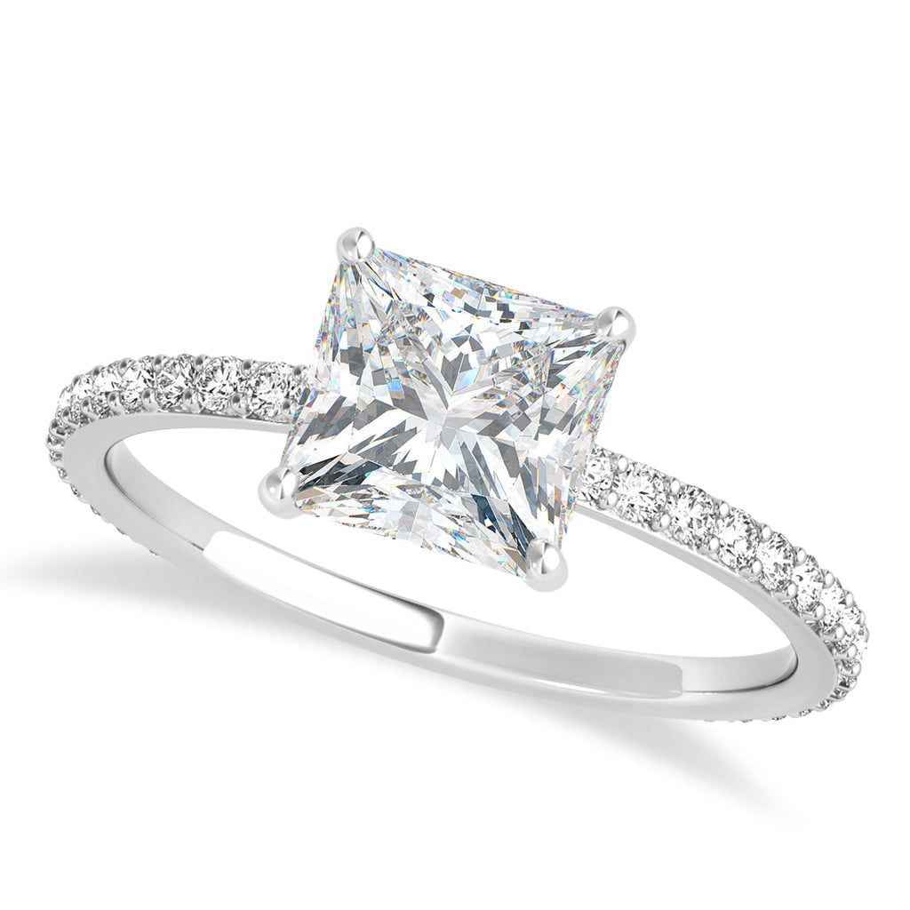 Princess Moissanite & Diamond Hidden Halo Engagement Ring Palladium (0.89ct)