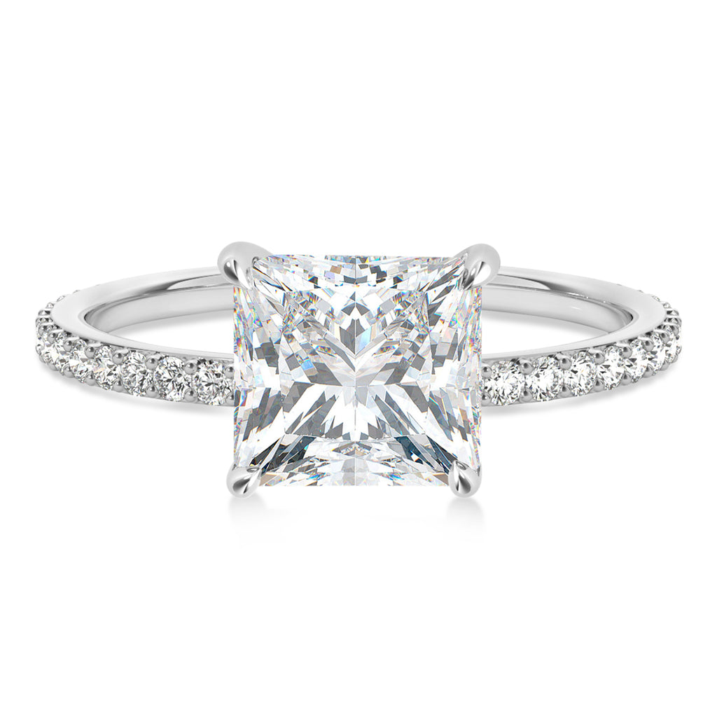 Princess Moissanite & Diamond Hidden Halo Engagement Ring Platinum (0.89ct)