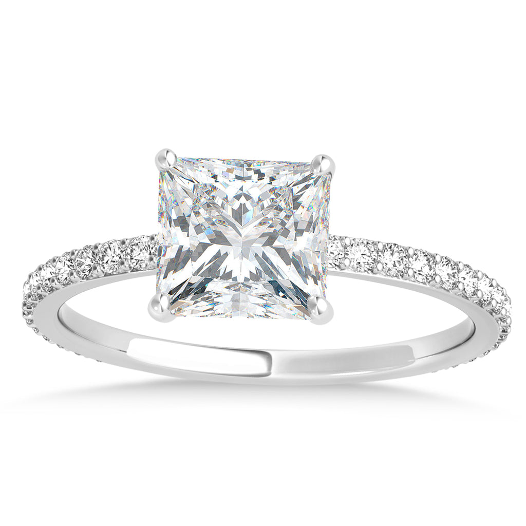 Princess Moissanite & Diamond Hidden Halo Engagement Ring Platinum (0.89ct)