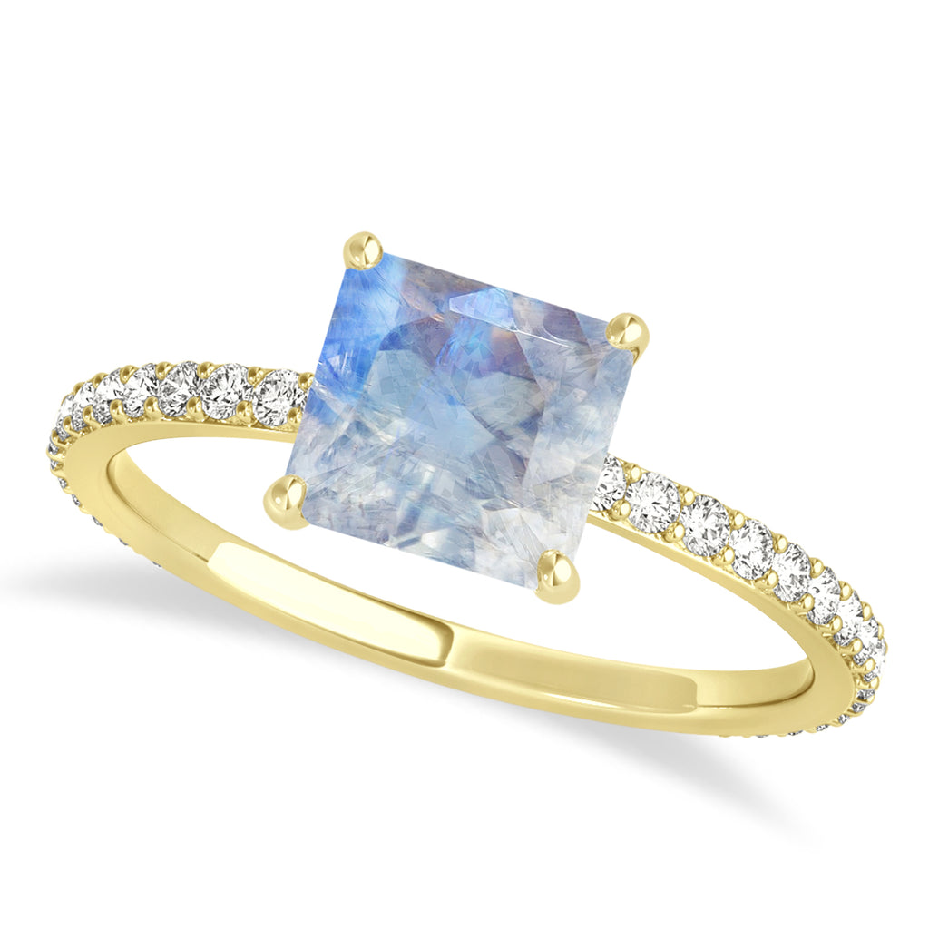 Princess Moonstone & Diamond Hidden Halo Engagement Ring 14k Yellow Gold (0.89ct)