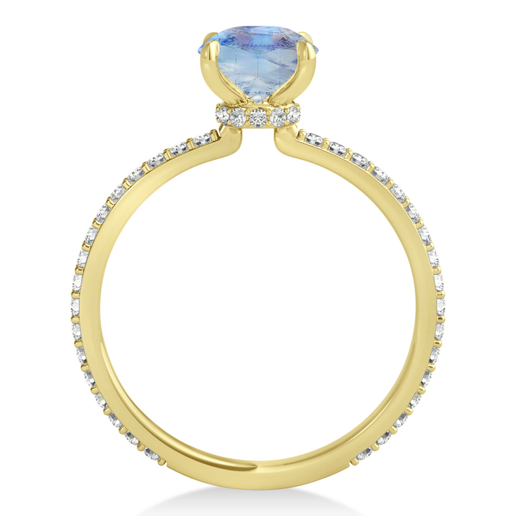 Princess Moonstone & Diamond Hidden Halo Engagement Ring 14k Yellow Gold (0.89ct)