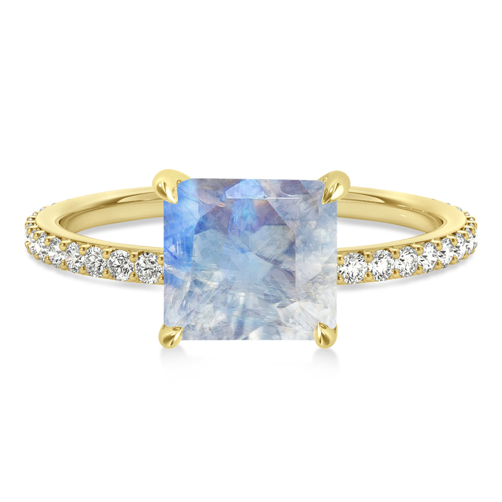 Princess Moonstone & Diamond Hidden Halo Engagement Ring 14k Yellow Gold (0.89ct)