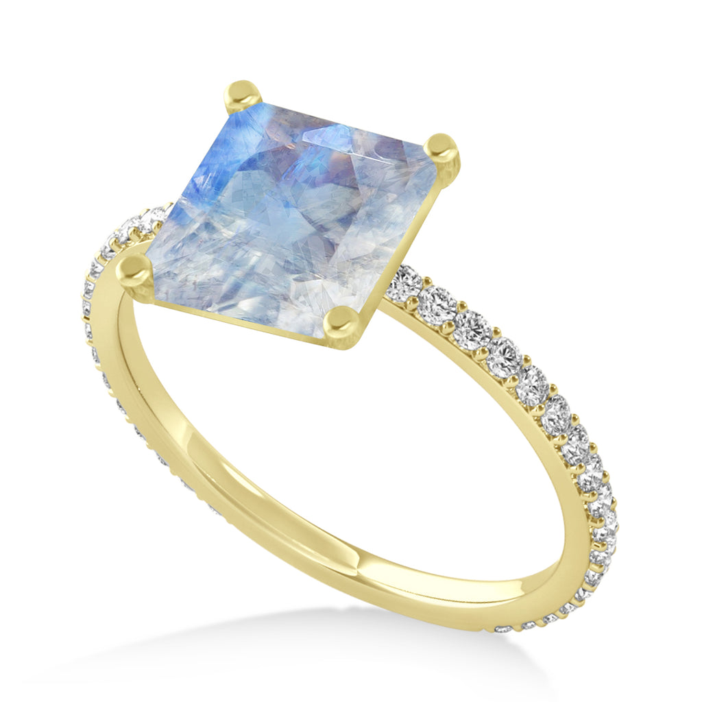 Princess Moonstone & Diamond Hidden Halo Engagement Ring 14k Yellow Gold (0.89ct)