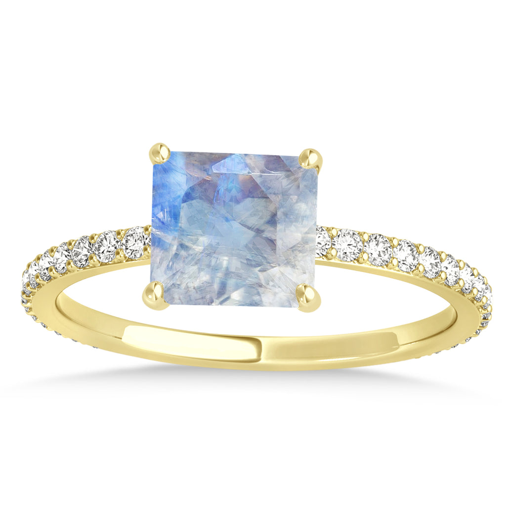 Princess Moonstone & Diamond Hidden Halo Engagement Ring 14k Yellow Gold (0.89ct)