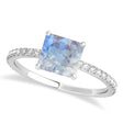 Princess Moonstone & Diamond Hidden Halo Engagement Ring 18k White Gold (0.89ct)
