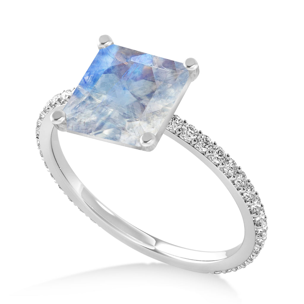 Princess Moonstone & Diamond Hidden Halo Engagement Ring 18k White Gold (0.89ct)