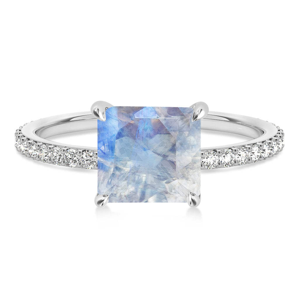 Princess Moonstone & Diamond Hidden Halo Engagement Ring Palladium (0.89ct)