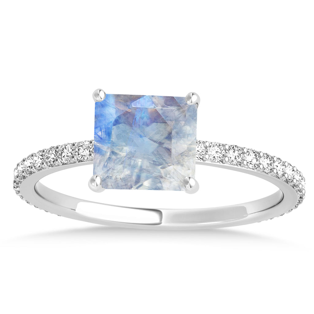 Princess Moonstone & Diamond Hidden Halo Engagement Ring Palladium (0.89ct)
