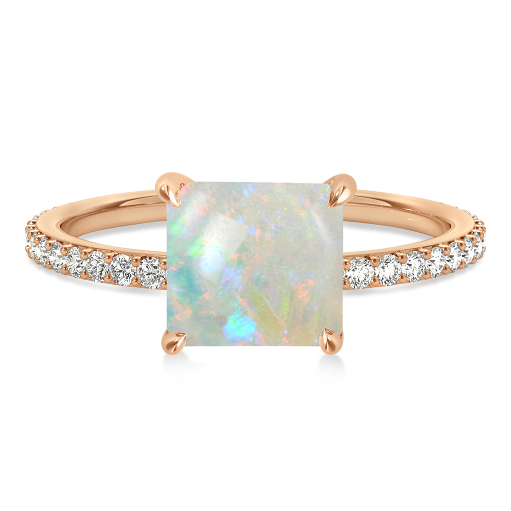 Princess Opal & Diamond Hidden Halo Engagement Ring 14k Rose Gold (0.89ct)