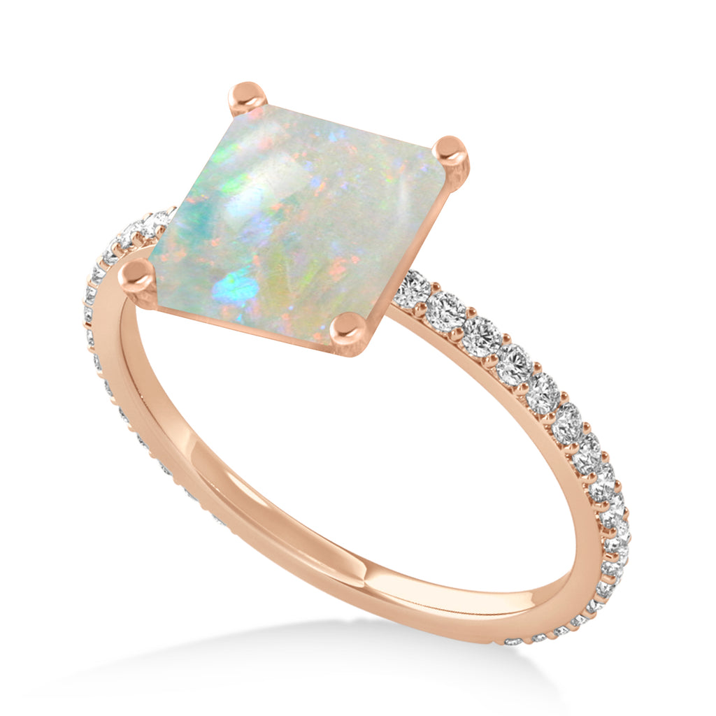 Princess Opal & Diamond Hidden Halo Engagement Ring 14k Rose Gold (0.89ct)
