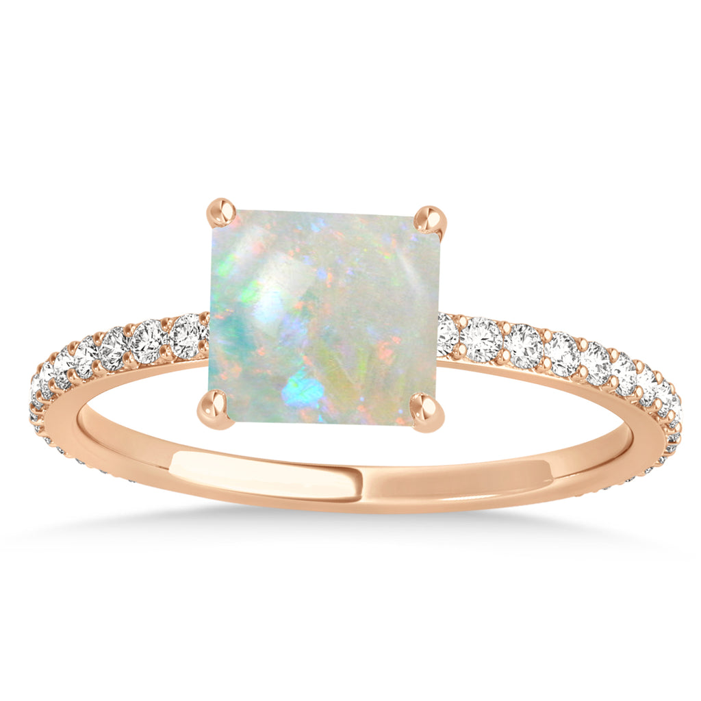 Princess Opal & Diamond Hidden Halo Engagement Ring 14k Rose Gold (0.89ct)