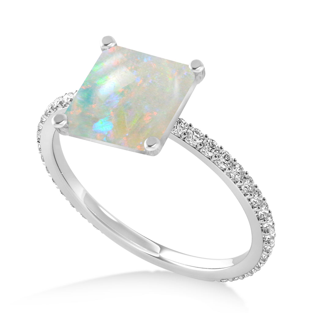 Princess Opal & Diamond Hidden Halo Engagement Ring Palladium (0.89ct)