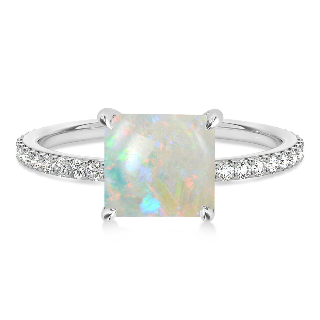 Princess Opal & Diamond Hidden Halo Engagement Ring Platinum (0.89ct)