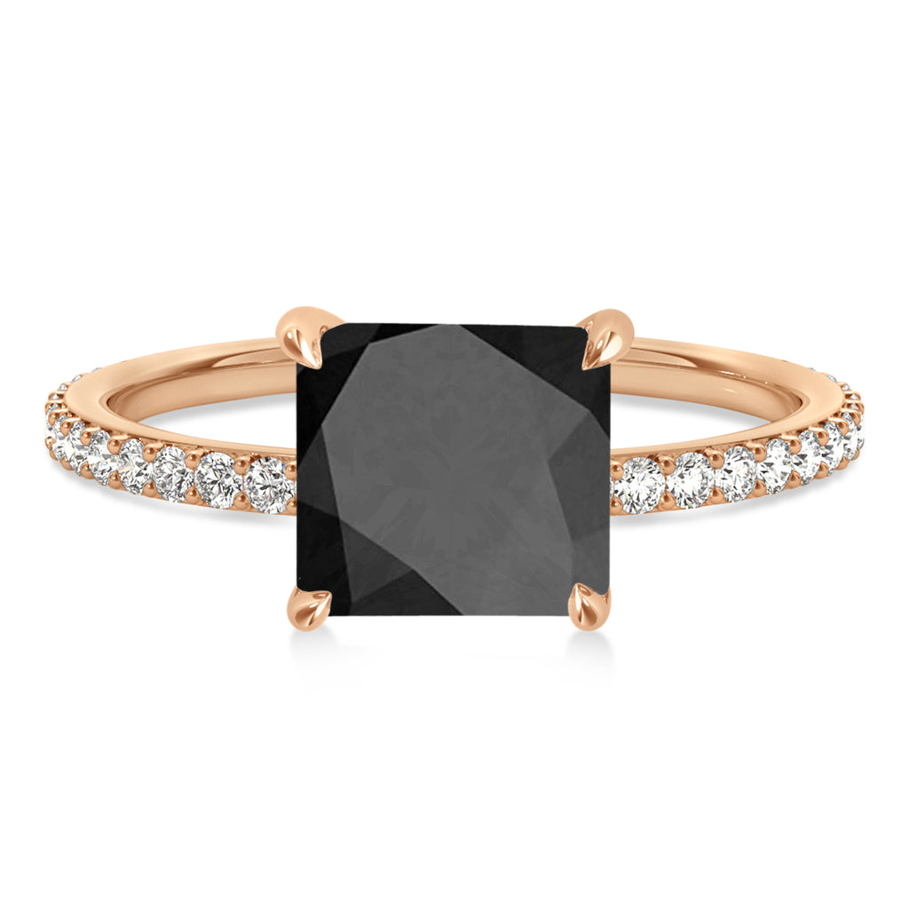 Princess Onyx & Diamond Hidden Halo Engagement Ring 14k Rose Gold (0.89ct)