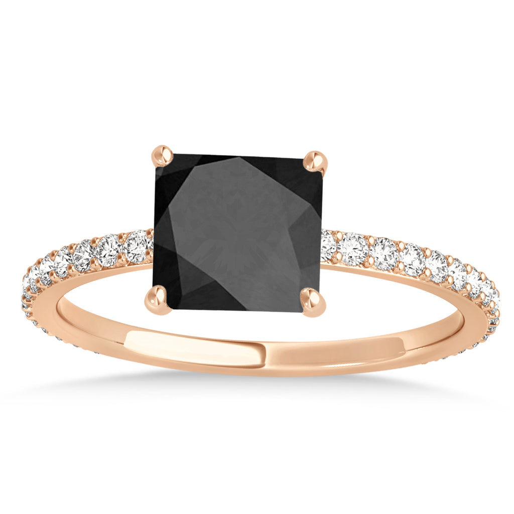 Princess Onyx & Diamond Hidden Halo Engagement Ring 14k Rose Gold (0.89ct)