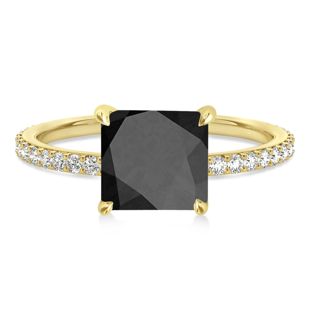 Princess Onyx & Diamond Hidden Halo Engagement Ring 14k Yellow Gold (0.89ct)