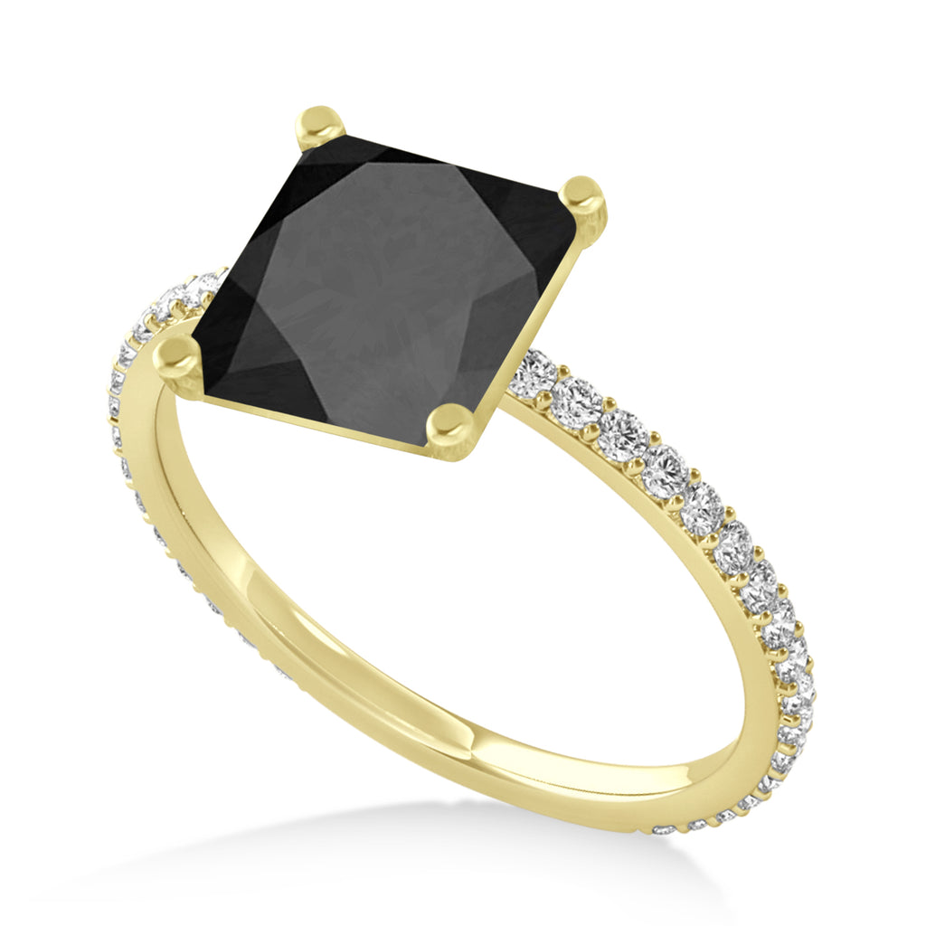 Princess Onyx & Diamond Hidden Halo Engagement Ring 14k Yellow Gold (0.89ct)