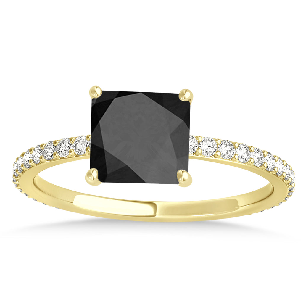 Princess Onyx & Diamond Hidden Halo Engagement Ring 18k Yellow Gold (0.89ct)