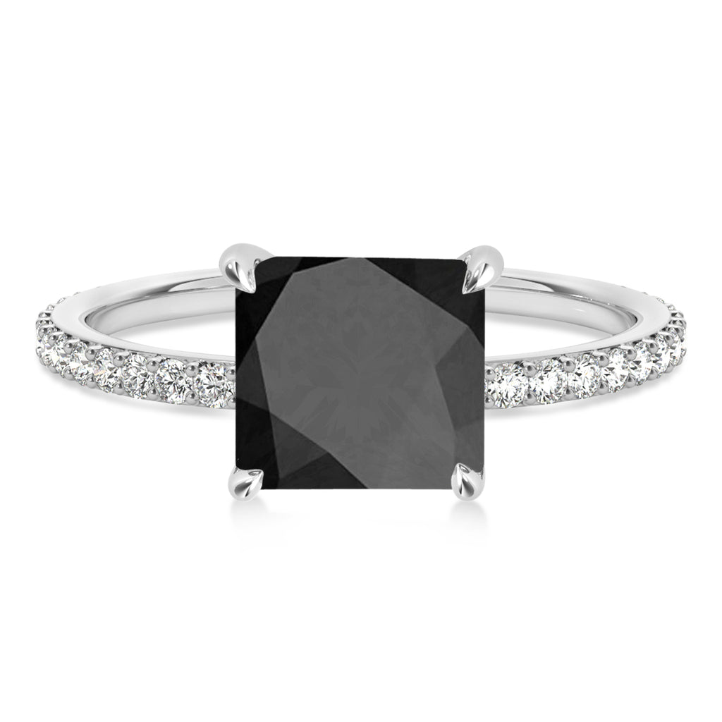 Princess Onyx & Diamond Hidden Halo Engagement Ring Palladium (0.89ct)