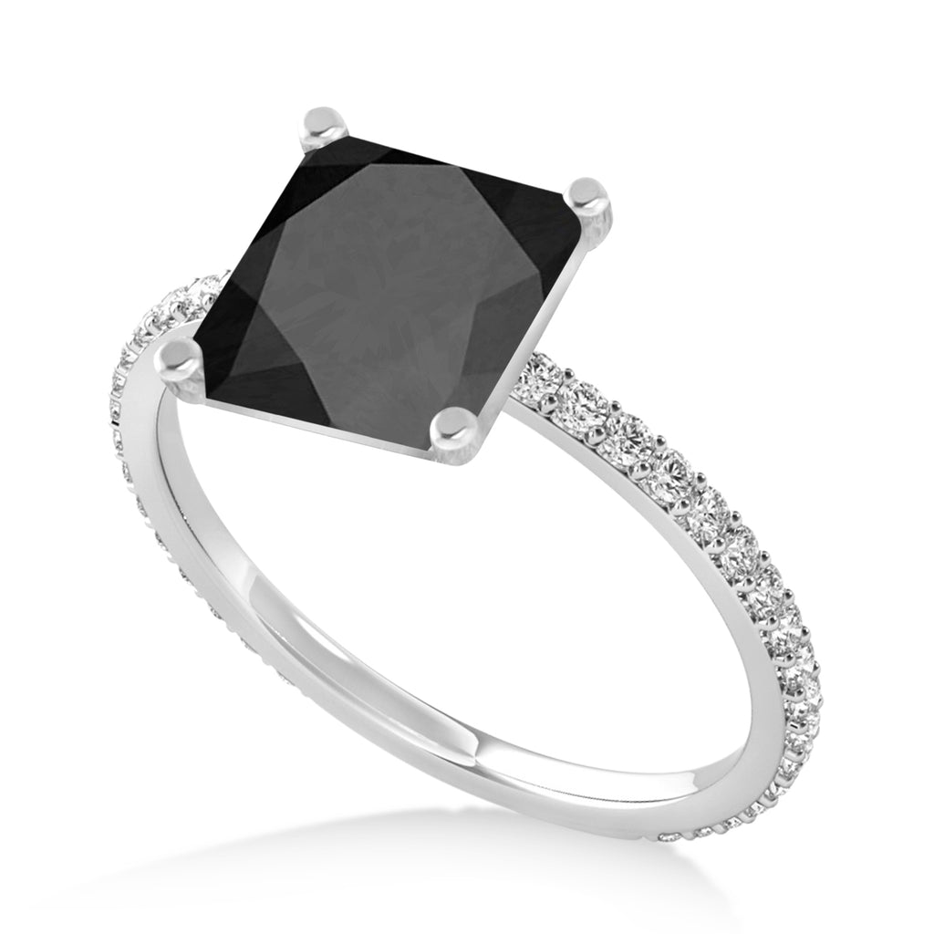 Princess Onyx & Diamond Hidden Halo Engagement Ring Palladium (0.89ct)