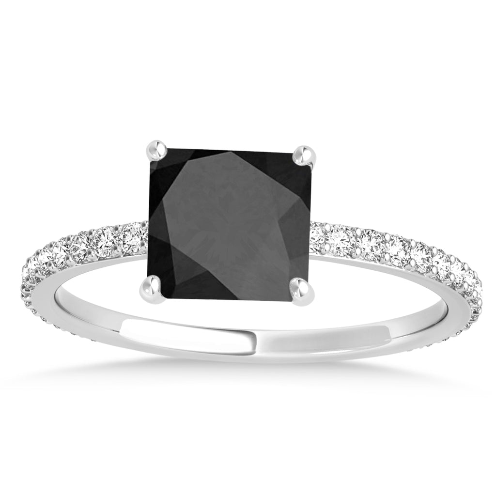 Princess Onyx & Diamond Hidden Halo Engagement Ring Palladium (0.89ct)