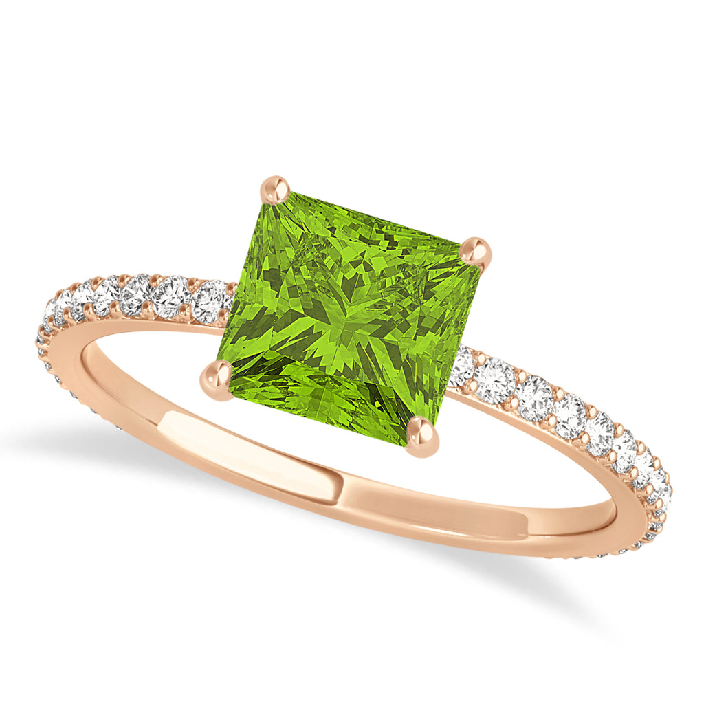 Princess Peridot & Diamond Hidden Halo Engagement Ring 14k Rose Gold (0.89ct)